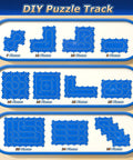 Fun-Filled 96 Piece Puzzle Track Car Set With 4 Tier Race Tracks For Tots And Kids blueprint showing various track designs