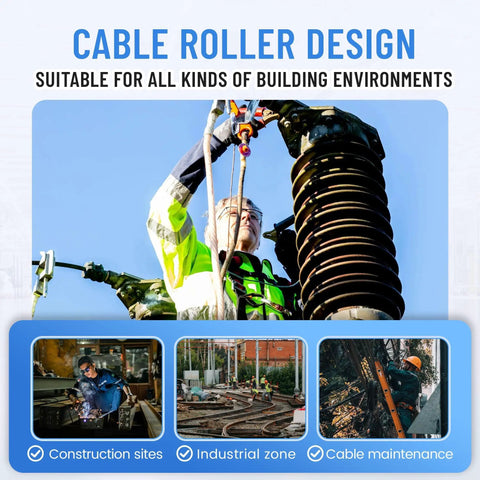 Man using 4 Pack Universal Cable Roller 3 Inch Diameter For Fiber Optic And Aerial Cables Workhorse Tool In Steel And Plastic