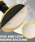 Heavy Duty 6 Inch Hook And Loop Sanding Discs Set Of 30 With Premium Aluminum Oxide Paper In 12 Grits showing hook and loop backing for attachments.