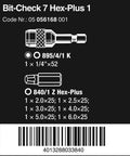 Diagram of Sheet Metal Bit Set With Rapidaptor Bit Holder And Six Hex Plus Bits 52mm showing sizes and barcode.
