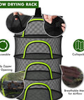 Four Layer 18 Inch Hanging Mesh Herb Drying Rack with breathable mesh and zipper, includes hook and carabiner clip.