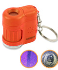 Compact Pocket Microscope Keychain with 20x Magnification and UV Light for Everyday Science On The Go Perfect for Students and Curious Kids A Handy Field Microscope for Insects Seeds Rocks and More, orange plastic keychain