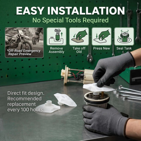 Hand installing 3 Pack Fuel Pump Strainer Filter into assembly, showing easy installation steps and tools required.