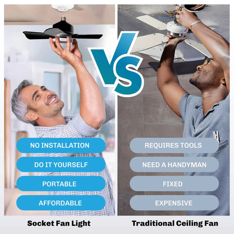 Comparison of Socket Breeze Ceiling Fan With Light And Remote vs traditional fan installation
