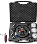 Hydraulic Nitrogen Accumulator Charging Kit with Three Pressure Gauges, Six Couplings, Gas Hose in Black Case for Leak-Free Operation