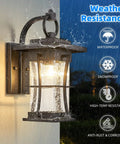 Outdoor Dope Wall Sconces Matte Black Metal Lanterns With Clear Seeded Glass Waterproof Exterior Lighting in rain