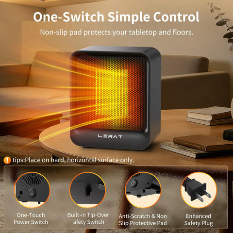 Ultra Compact 500W Desk Space Heater With Quiet Electric Heating And PTC Ceramic Core Safe Tip Over And Overheat Protection Small Portable Personal Heater For Office Dorm Bedroom Home Quick Warmth In Minutes