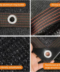 Close-up of 40 Percent Shade Cloth With Grommets 10 Ft By 20 Ft Garden Mesh showing HDPE material, strong edges, and aluminum ring buckle