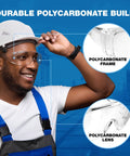 Man wearing Visitor Safety Glasses For Men And Women With Wraparound Polycarbonate Lenses, ANSI Z87 Certified For Shooting Range And Lab Use.