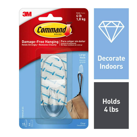 Six Pack Large Clear Hooks Damage Free Hanging Holds Up To 4 Lbs Each Indoor Plastic Hooks With Strips No Tools Needed