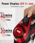 Power display LED screen of Heavy Duty Cordless Stick Vacuum With 45Kpa Beast Mode Suction And Smart Display, 1.5L Dust Bin, 40 Min Runtime, Lightweight Rechargeable Handheld For Pet Hair Carpet Hardwood Floors Cars Crimson.