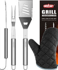 Pro Grade Stainless Grill Tools Set 3 Piece BBQ Utensils Spatula Tongs Fork With Insulated Glove Built For Outdoor Grillin Rubber Free Design