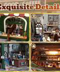 Cozy Coffee Shop 3D Wood Miniature Kit With LED Lights For Adults DIY Tiny House Model showcasing detailed interiors and warm glow.