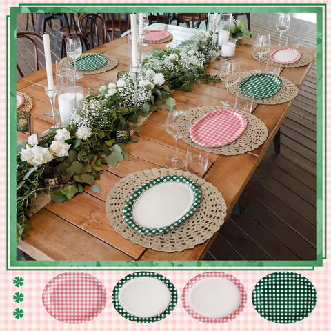 48 Pack Camp Gingham Paper Plates 10 By 12 Inches Large Picnic Style Plaid Plates In Two Colors And Four Styles table setup