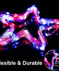 Patriotic Solar Fairy String Lights 2 Pack With 200 LED 66 Ft Red White Blue Outdoor Waterproof Flexible Silver Wire