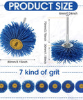 7 Piece Nylon Wheel Brush Set With One Quarter Inch Shank Multi Grits 80 120 180 240 320 400 600 Heavy Duty Pro Grade Drill Brush For Rust Paint Corrosion Removal And Surface Prep size details.