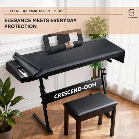 Lux Faux Leather Piano Keyboard Dust Cover With Waterproof Top And Soft Felt Lining, Extra Wide 67 Inch By 16 Inch displayed on piano