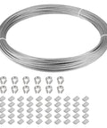 Marine Grade 304 Stainless Steel Aircraft Cable Wire Rope 1/16 Inch 33 Ft With 7x7 Strand Core, Includes 50 Aluminum Sleeves And 12 Thimbles