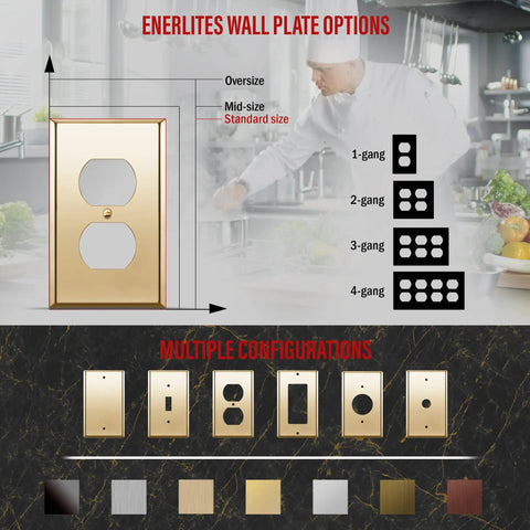 Duplex Receptacle Metal Wall Plate 1-Gang 4.50 By 2.76 Inches Brass Plated Stainless Steel 201 Finish Options