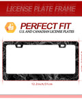 Dope Topographic Map License Plate Frame In Stainless Steel With Screws 12x6 Inch Durable Car Part For Men And Women Everyday Style Auto Decor Shielding Your Plate From Scratches, shown with dimensions for US and Canadian plates
