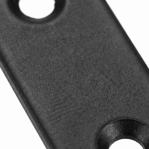 Close-up of black stainless steel flat brace bracket from 30-pack for wood and metal, 2.36 x 0.63 inch size with screw hole.