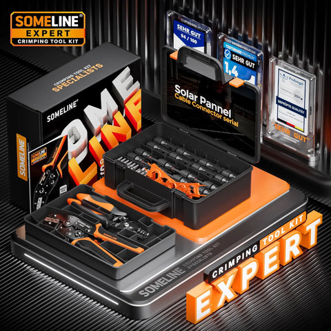 Solar Connector Crimping Tool Kit For 14-10 AWG Cables With 12 Pairs Of Solar Connectors, Wrench, Stripper And Crimper