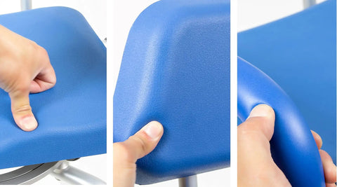 Close-up of padded seat, backrest, and armrest of Swivel Pivot Shower Chair With 360 Degree Rotating Seat Padded Seat Back And Armrests Non Slip Base Adjustable Height For Safe Tub And Shower Entry Easy To Clean Blue