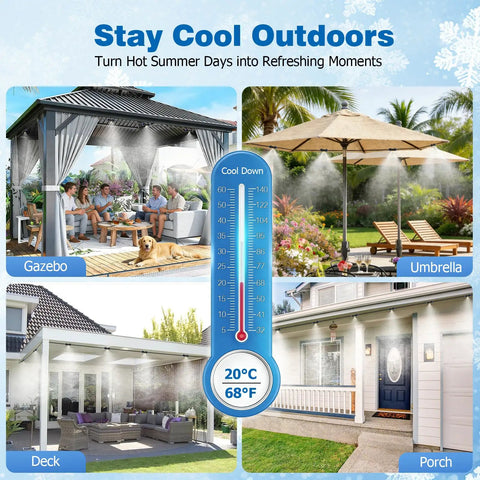 Beat The Heat Outdoor Misting System For Patio Cooling With Eight Brass Nozzles And Three Quarter Inch Adapter Preassembled Mister cooling gazebo umbrella deck porch