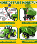 Awesome Realistic RC Farm Tractor Toy With Front Loader And Trailer, Lights And Music, showing gear, trailer, lighting, unloading
