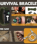 Dope 25 Piece Survival Kit For Men Dads Camping Essentials Gear with survival bracelet, wire saw, and fire starter.