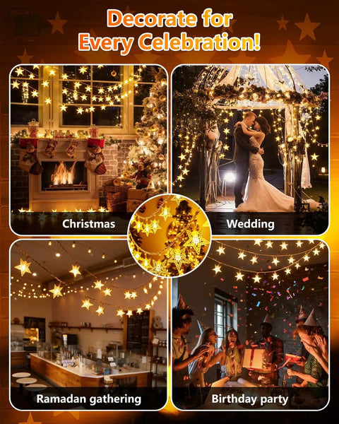 100 LED Star String Lights 33Ft Waterproof Fairy Lights for Indoor and Outdoor Decor at events like Christmas, Weddings, Ramadan