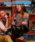 Two women using AK50 Amplifier For Home Audio With Bluetooth 5.0 Big Room Filling Sound And Crisp Bass 500W Max Power 60W X 2 RMS 2.0 Channel Stereo Receiver Active Subwoofer Output FM Radio USB SD Card AUX MIC In With Echo in a home setting