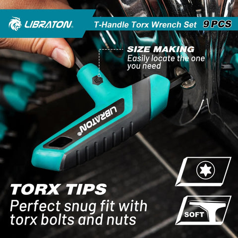 Versatile Torx T Handle Wrench Set With Nine Sizes From T10 To T50 And Two Tip Design for quick repairs on machinery