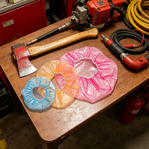 Heavy Duty Fire Alarm Dust Caps For Paint Day The 96 Piece Universal Flexible Heat Detector And Sprinkler Guard on a wooden table.