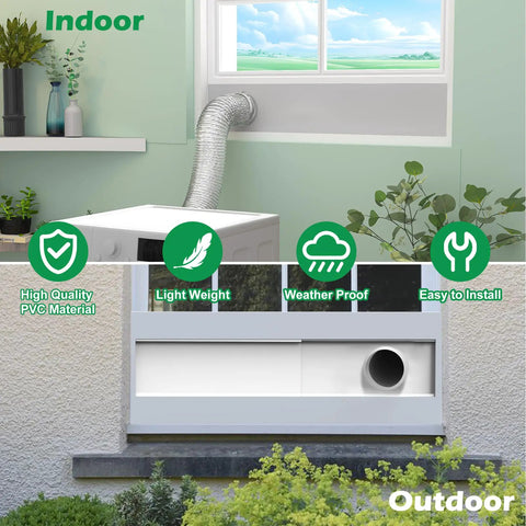 Easy Install 4 Inch Dryer Vent Window Kit With Adjustable Seal And Insulated Foam Strip for indoor and outdoor dryer venting