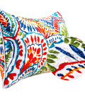 Close-up of All-Weather Water-Resistant Outdoor Pillow, 12x20 Inch, Colorful Paisley Pattern, with water-resistant fabric detail.