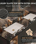 Luxury slate top of 80 Inch Double Sink Bathroom Vanity Featuring Two Smart Mirrors Plus A Luxurious Stone Top Sleek Modern Profile.
