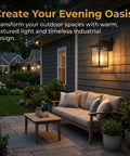 Stunning Matte Black Wall Mount Porch Lights, Dope Outdoor Sconces Featuring Hand Textured Glass And Solid Metal Frame illuminating a cozy patio area.