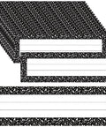 36 Piece Composition Desk Name Plates For Classroom 9.5 By 3 Inch Black And White Reusable Name Tags with lined writing space.