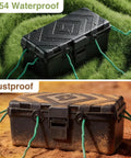 Outdoor Waterproof Electrical Box IP54 Weatherproof Outlet Cover for Extension Cords and Power Strips Socket Plug Guard LAN Router Housing for Complex Wiring Dust Rain Protection 13 By 8 By 6 Inch with cords connected in wet and dusty conditions.
