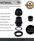5 Pack Beefy Waterproof IP68 Nylon Firewall Bushing Grommet Cable Gland Joint Locknut Protectors Neoprene Seal 1/0 Gauge