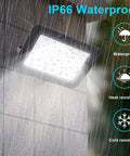 LED Flood Lights Outdoor 100W 10000LM Plug In IP66 Waterproof 6000K Beast Bright Security Floodlights in rain showing waterproof feature