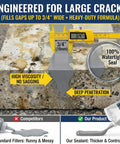 Dead Set Self Leveling Concrete Crack Filler 4 Pack Liquid Cement Sealant For Driveways And Garage Floors Waterproof Gray Bulk Repair Kit comparison image showing gap measurement and viscosity.