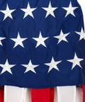 Close-up of 40-inch Patriotic Windsock with embroidered stars in blue, showcasing fade-resistant 210D nylon and sewn streamers.