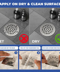 Image showing application steps for 35 Pack Disposable Hair Catcher Mesh Strips For Shower Bathtub Sink Drain Stops Clogs Dead In Its Tracks.