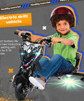 Kids 12V Electric Drift Trike With 360 Degree Drifting Adjustable Seat Front Brake 9 MPH Max Speed Big Wheel Ride On Tricycle For Ages 8 To 14 Black White, child riding