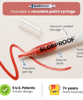 Refillable Touch Up Paint Pen For Walls And Furniture shown with red swirl, precision tip, and reusable storage features.