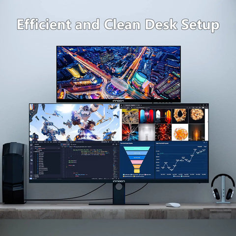 UltraWide 40 Inch Gaming Monitor With 3440x1440 WQHD, 144Hz Refresh, FreeSync Premium, HDR400, 21:9 Immersive Display on desk