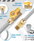2 Pack 48 Inch Gas Hose Connector Universal Gas Appliance Hook Up Kit With 1/2 Inch On/Off Valve And Four Couplings For Propane Stove