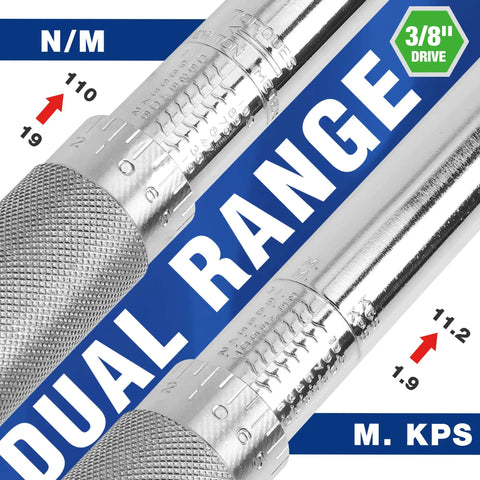 Heavy Hitter Adjustable Torque Wrench Set featuring three square drive heads with dual range measurements and 3/8 inch drive size.